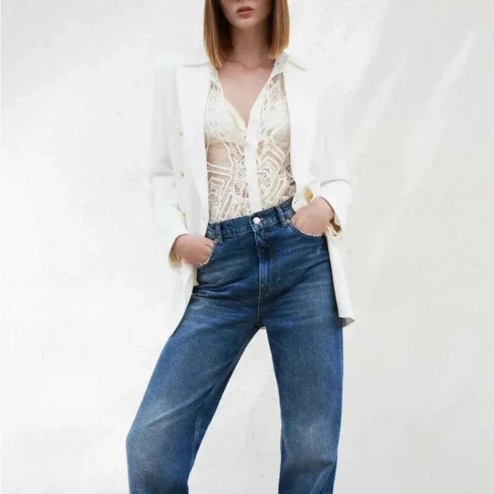 ZARA NEW WOMAN SS collection TAILORED BUTTONED BLAZER JACKET ECRU size XS - Picture 3 of 9